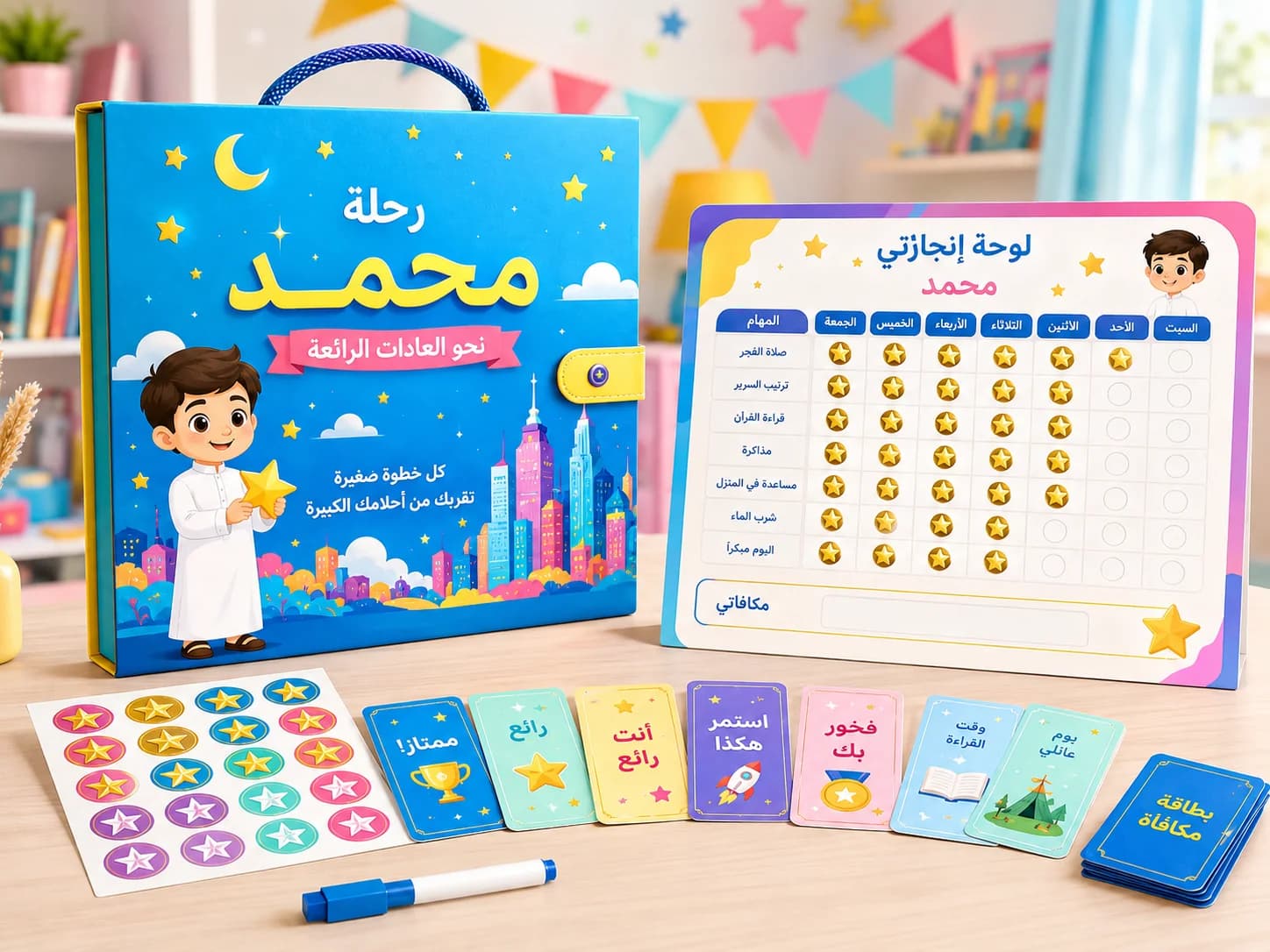 لوحة إنجازات وجدول مكافآت مخصص باسم الطفل